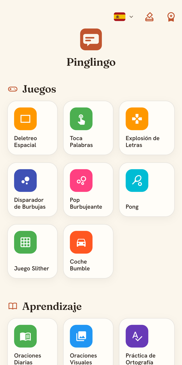 Pinglingo app home, learning Spanish